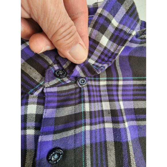 Born Scum Bottom Feeder Shirt Mens Medium Purple Black Plaid Flannel Button Down - Picture 6 of 16